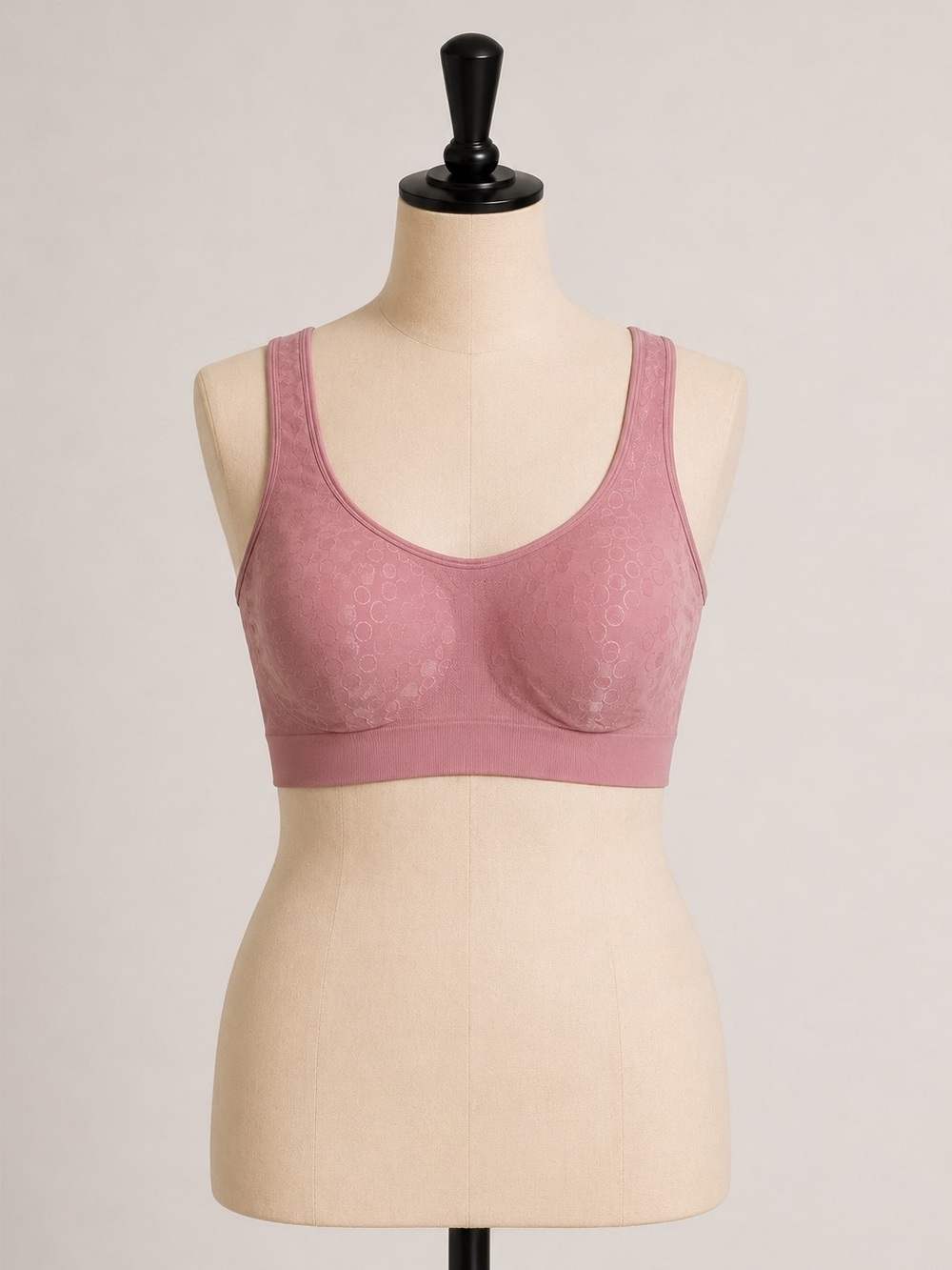 Bali Comfort‎ Revolution Wireless Bra 2XL Dusty Rose Pink Polka Dot Jacquard